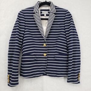 J. Crew Schoolboy Blazer Women US 4 Navy White Stripe linen cotton nautical